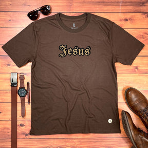 Camiseta Masculina Marrom Jesus Veludo