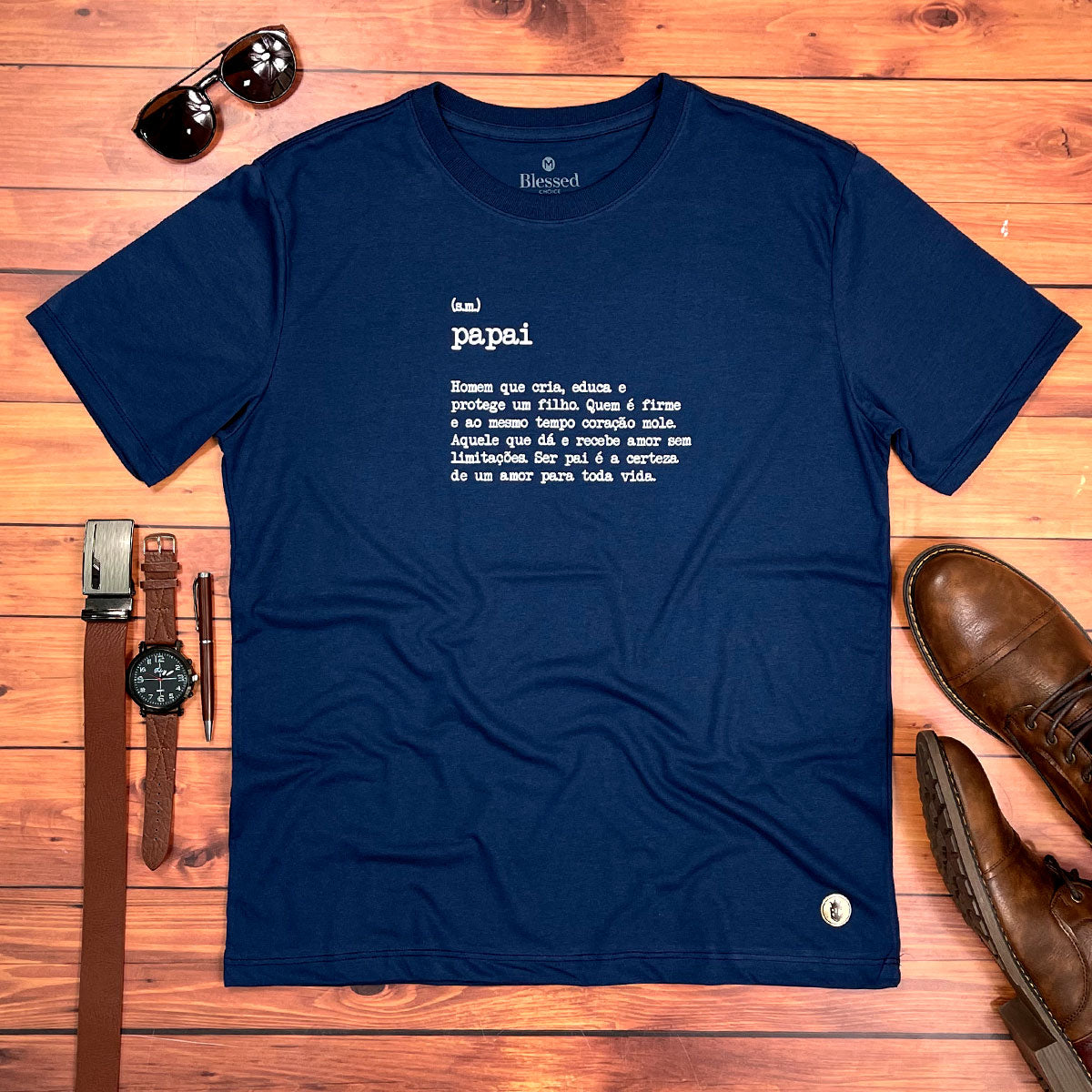 Camiseta Masculina Azul Papai Homem que Cria, Educa e Protege