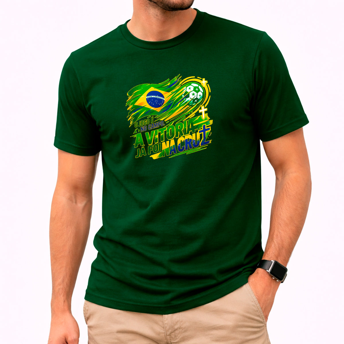 Camiseta Masculina Verde Brasil A Vitória já foi na Cruz