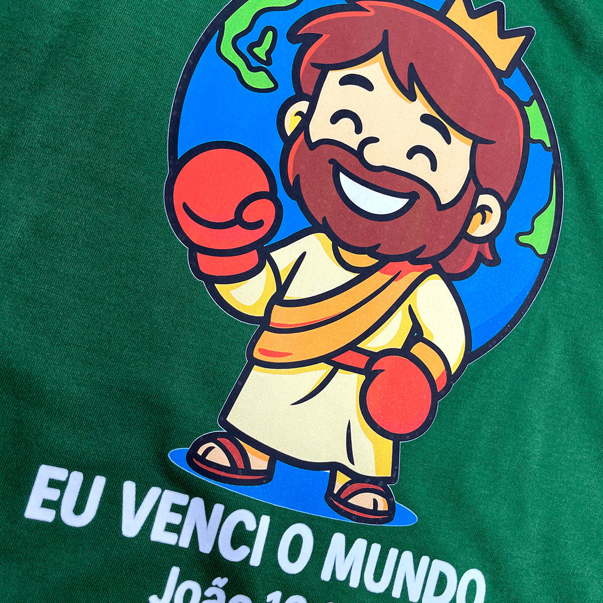 T-Shirt Infantil Verde Eu Venci o Mundo