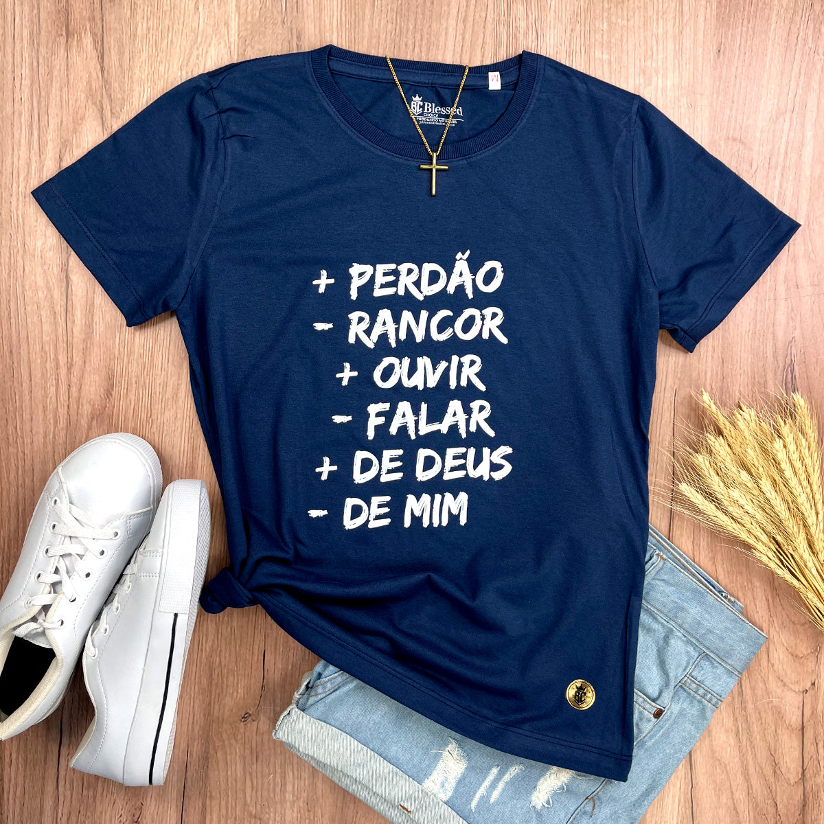 Camiseta Feminina Azul Mais Perdão Menos Rancor