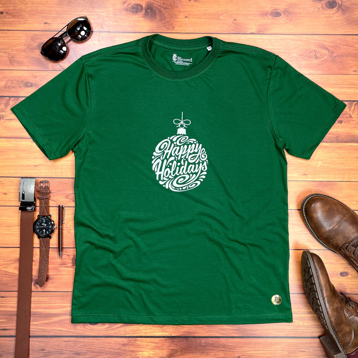 Camiseta Masculina Verde Happy Holidays