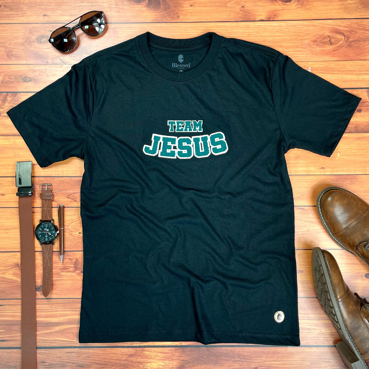 Camiseta Masculina Preta Team Jesus Veludo