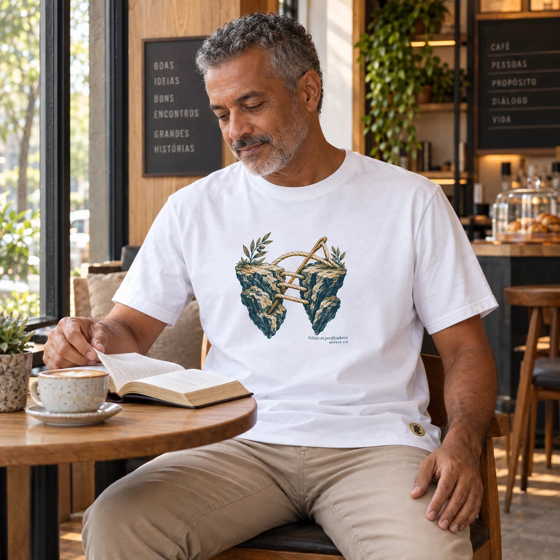 Camiseta Masculina Branca Felizes os pacificadores