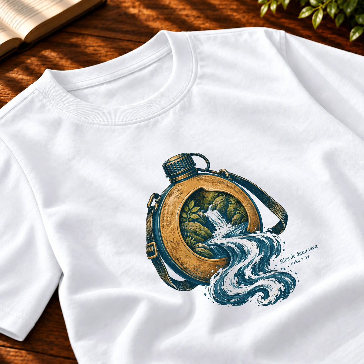Camiseta Masculina Branca Rios de água viva