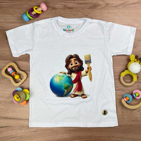 T-Shirt Infantil Branca Jesus Pintor Do Mundo