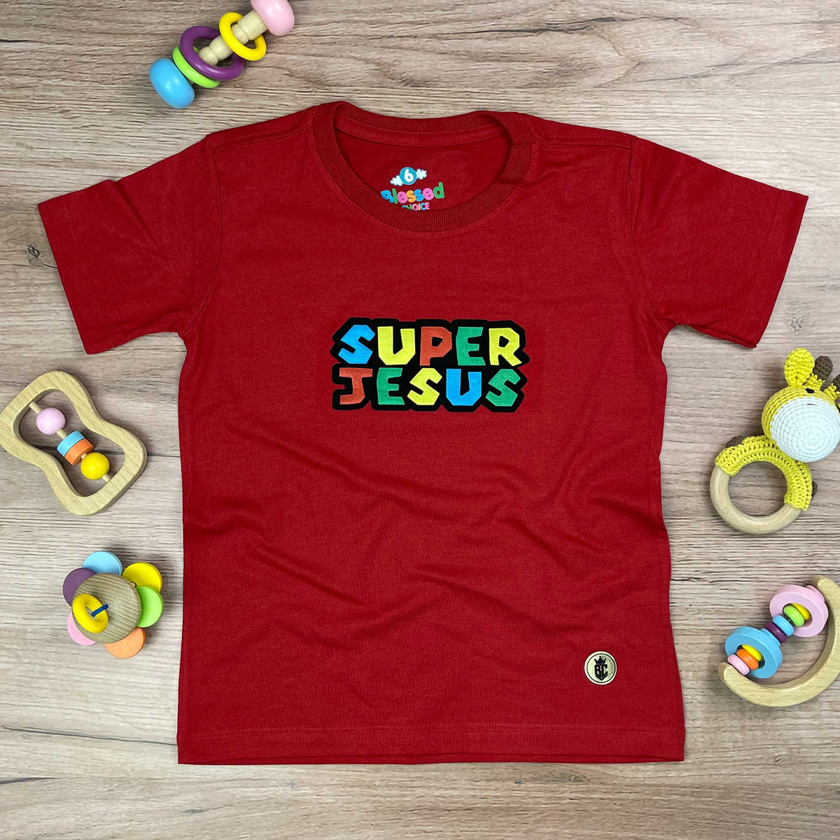 T-Shirt Infantil Vermelha Super Jesus