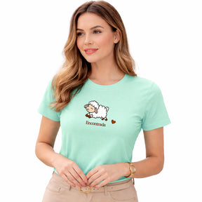 Camiseta Feminina Verde Menta Encontrada Ovelha