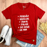 Camiseta Feminina Vermelha Mais Perdão Menos Rancor