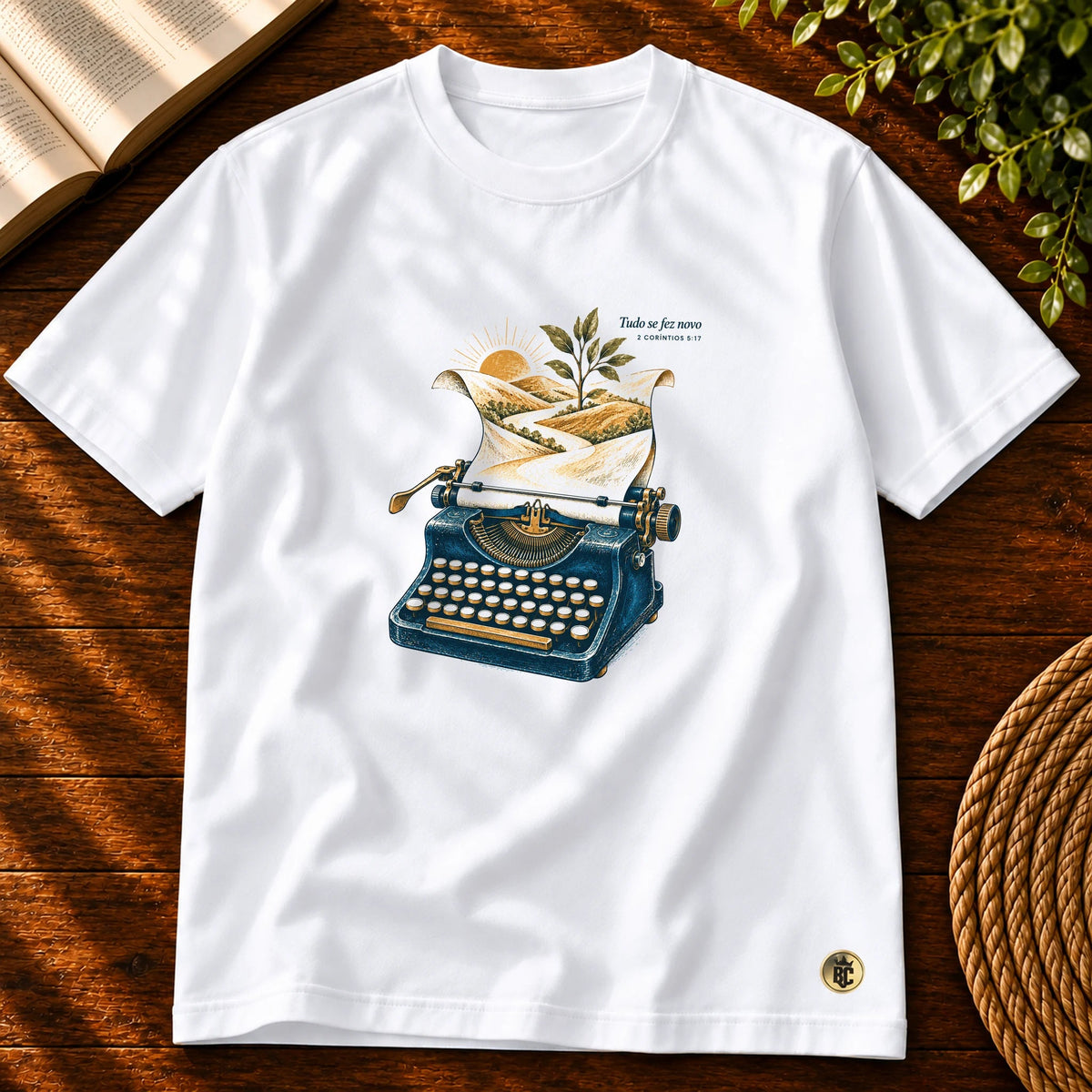 Camiseta Masculina Branca Tudo se fez novo