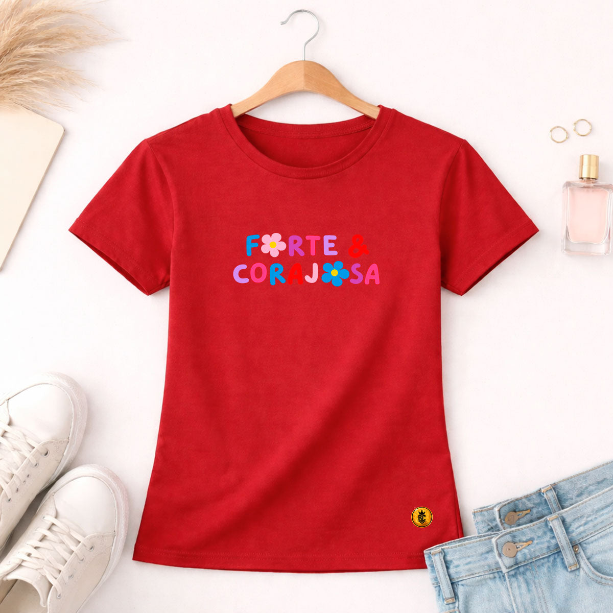 Camiseta Feminina Vermelha Forte & Corajosa