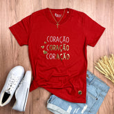 Camiseta Feminina Vermelha Coração Oração Ação Dourado