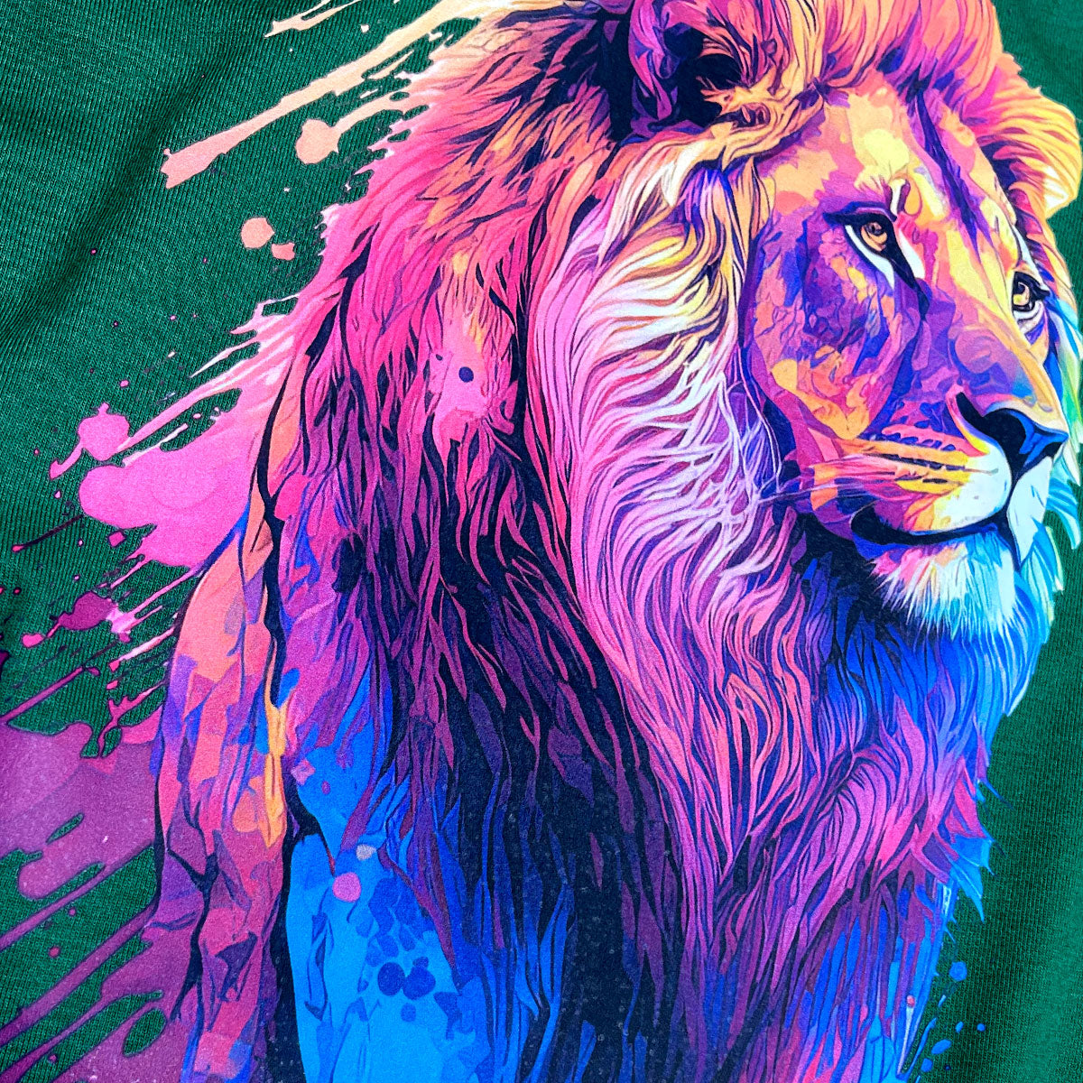 Camiseta Masculina Verde Leão Colorido