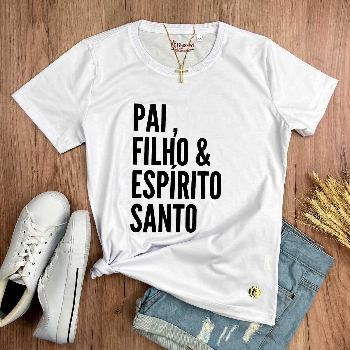 Camiseta Feminina Branca Pai, Filho & Espírito Santo