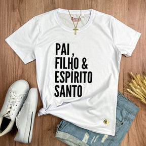 Camiseta Feminina Branca Pai, Filho & Espírito Santo