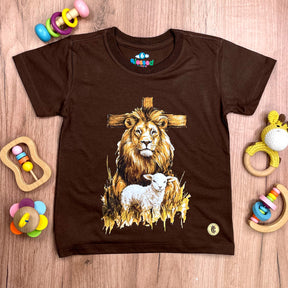 T-Shirt Infantil Marrom Cruz Leão E Cordeiro