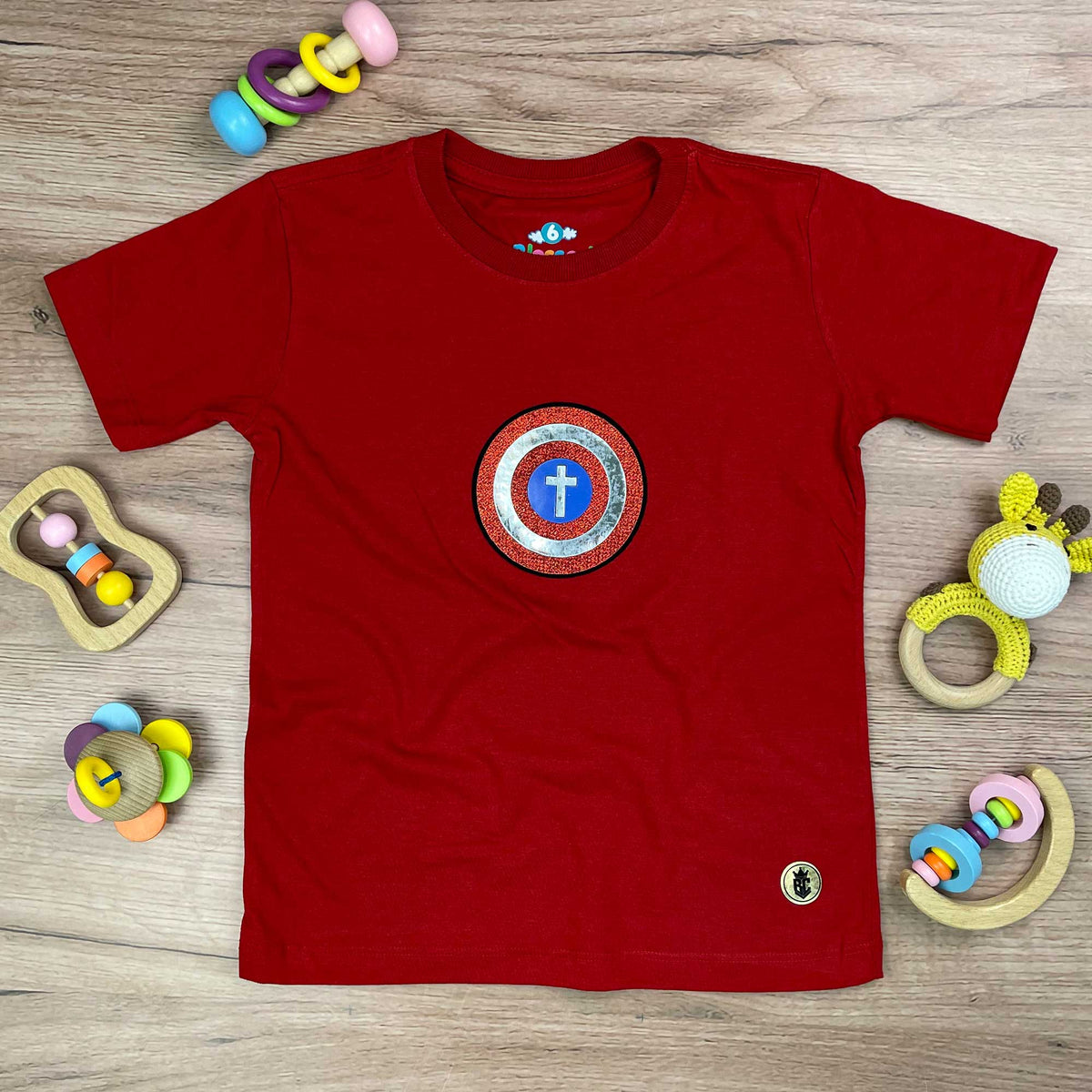 T-Shirt Infantil Vermelha Escudo Cruz