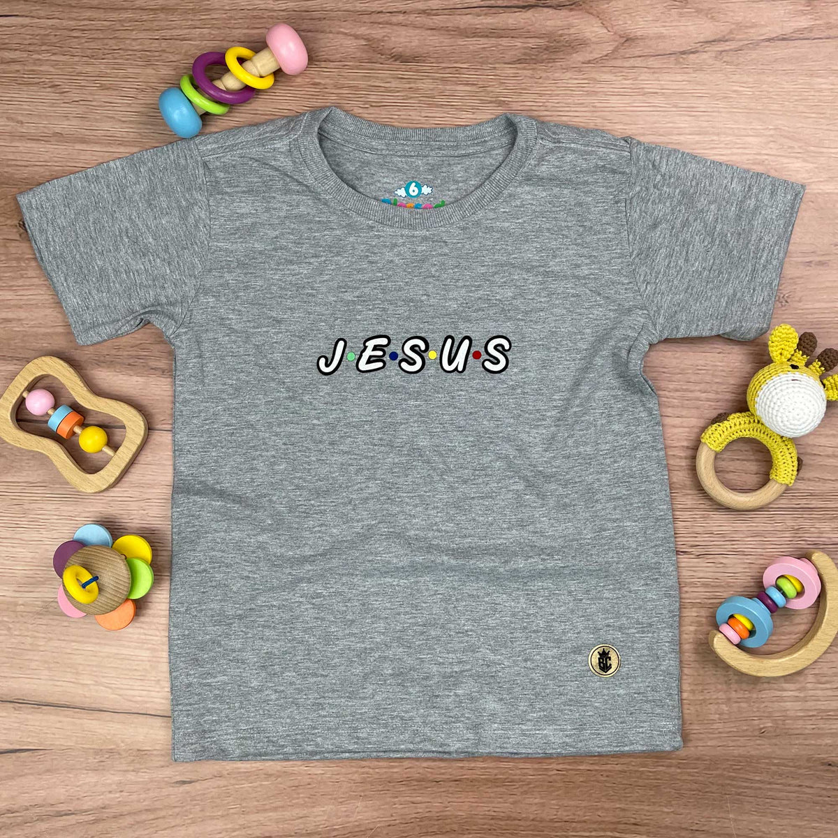 T-Shirt Infantil Cinza Aplique J.E.S.U.S