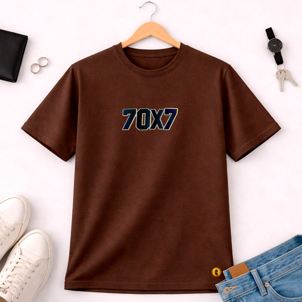 Camiseta Masculina Marrom 70x7 Aplique