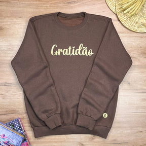 Moletom Marrom Gratidão Dourado