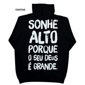 Moletom Canguru Com Capuz Preto Sonhe Alto