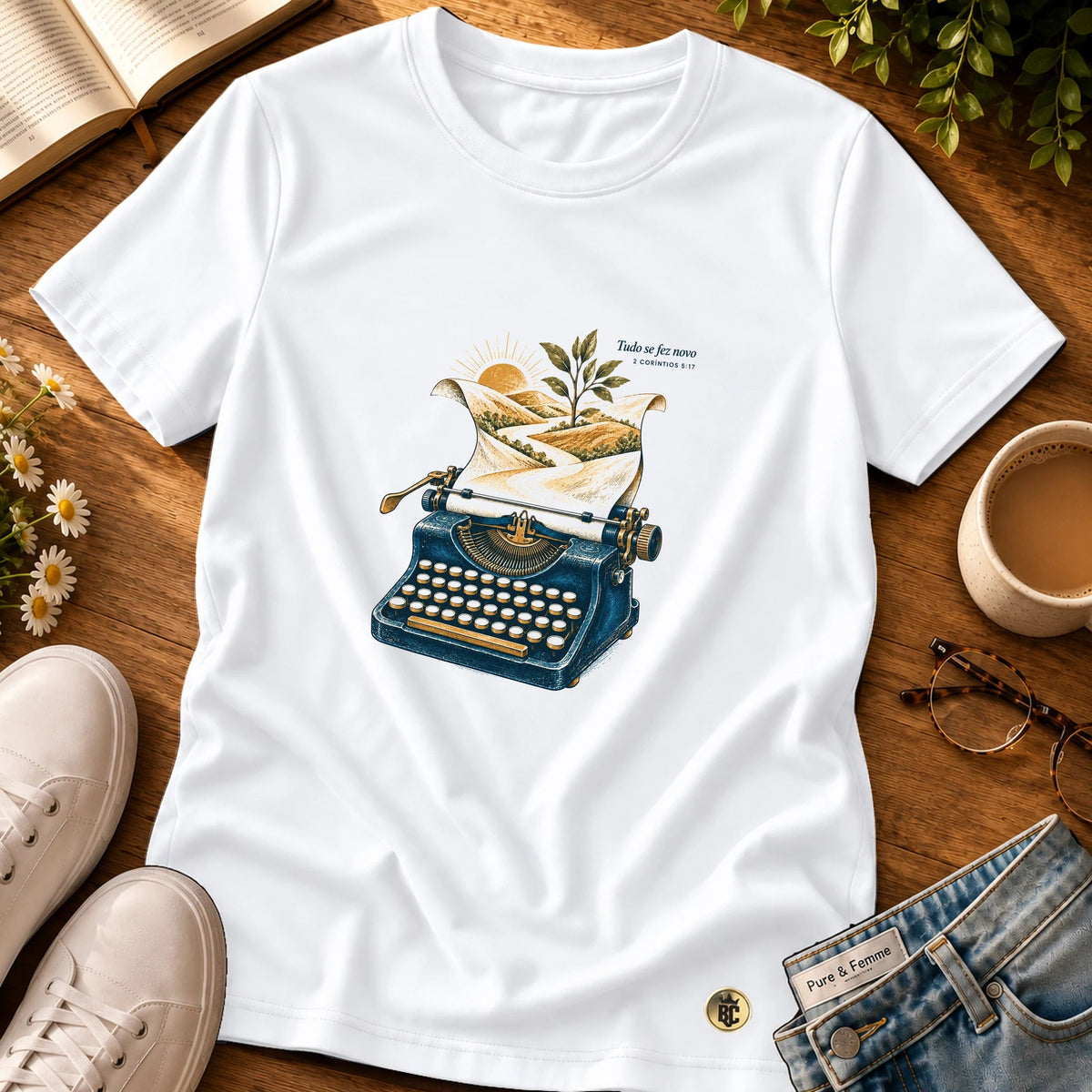 Camiseta Feminina Branca Tudo se fez novo