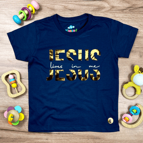 T-Shirt Infantil Azul Jesus Lives In Me