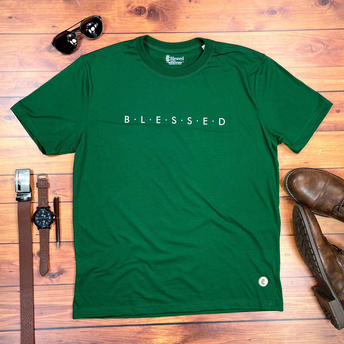Camiseta Masculina Verde B.L.E.S.S.E.D