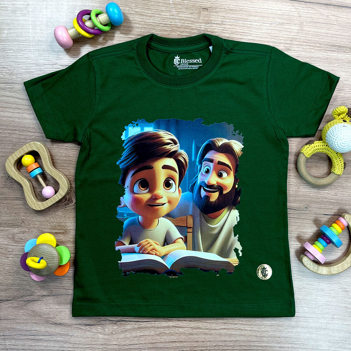 T-Shirt Infantil Verde Amigo Jesus