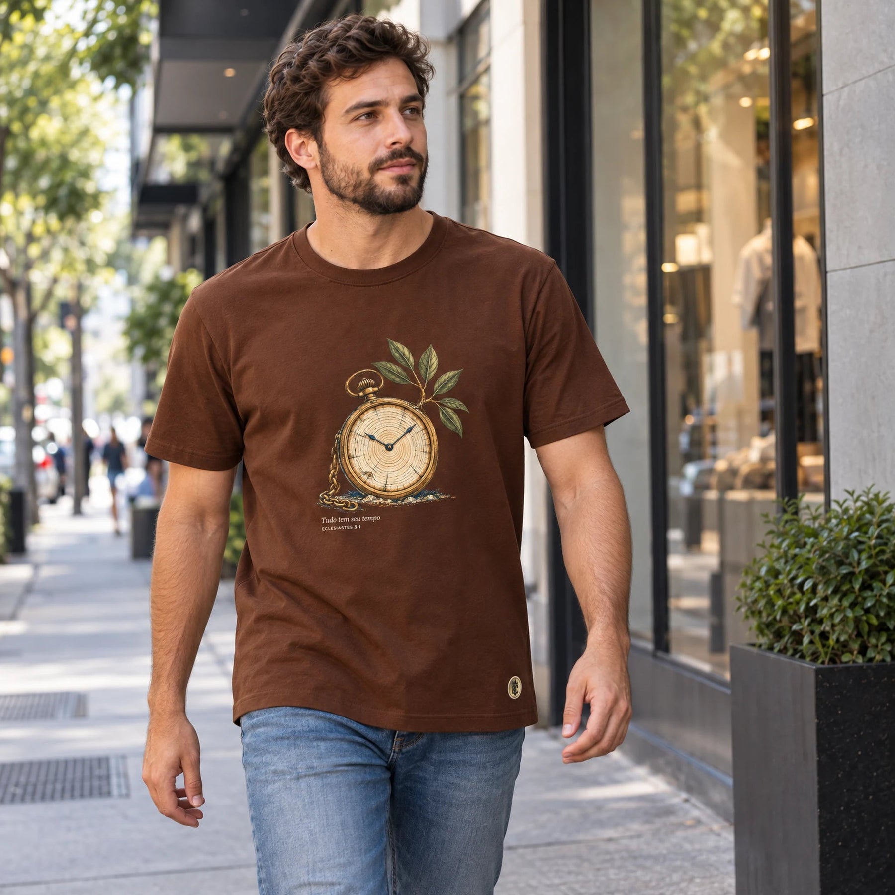 Camiseta Masculina Marrom Tudo tem seu tempo
