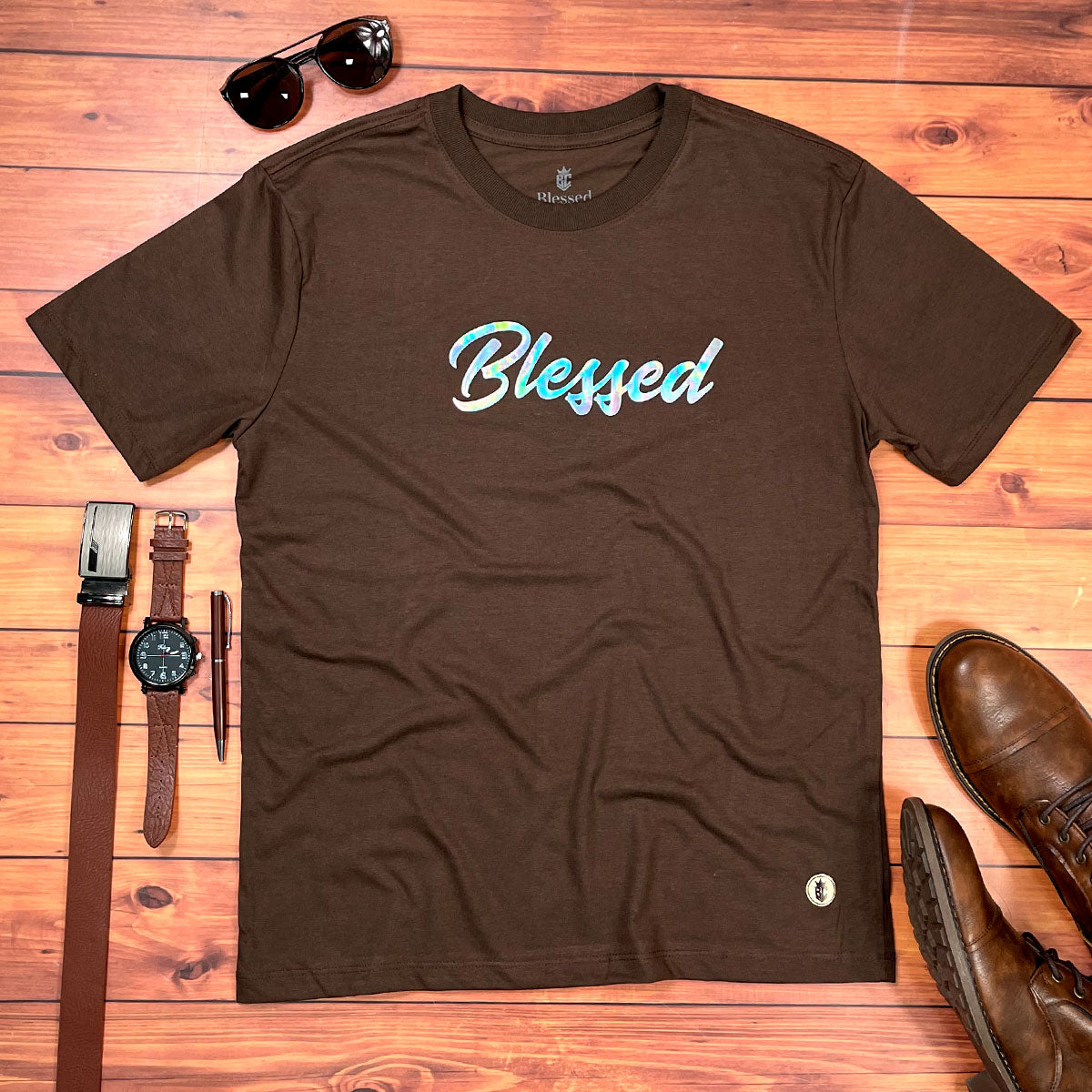 Camiseta Masculina Marrom Blessed Holográfico