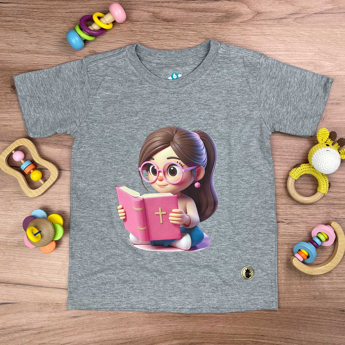 T-Shirt Infantil Cinza Menina Bíblia