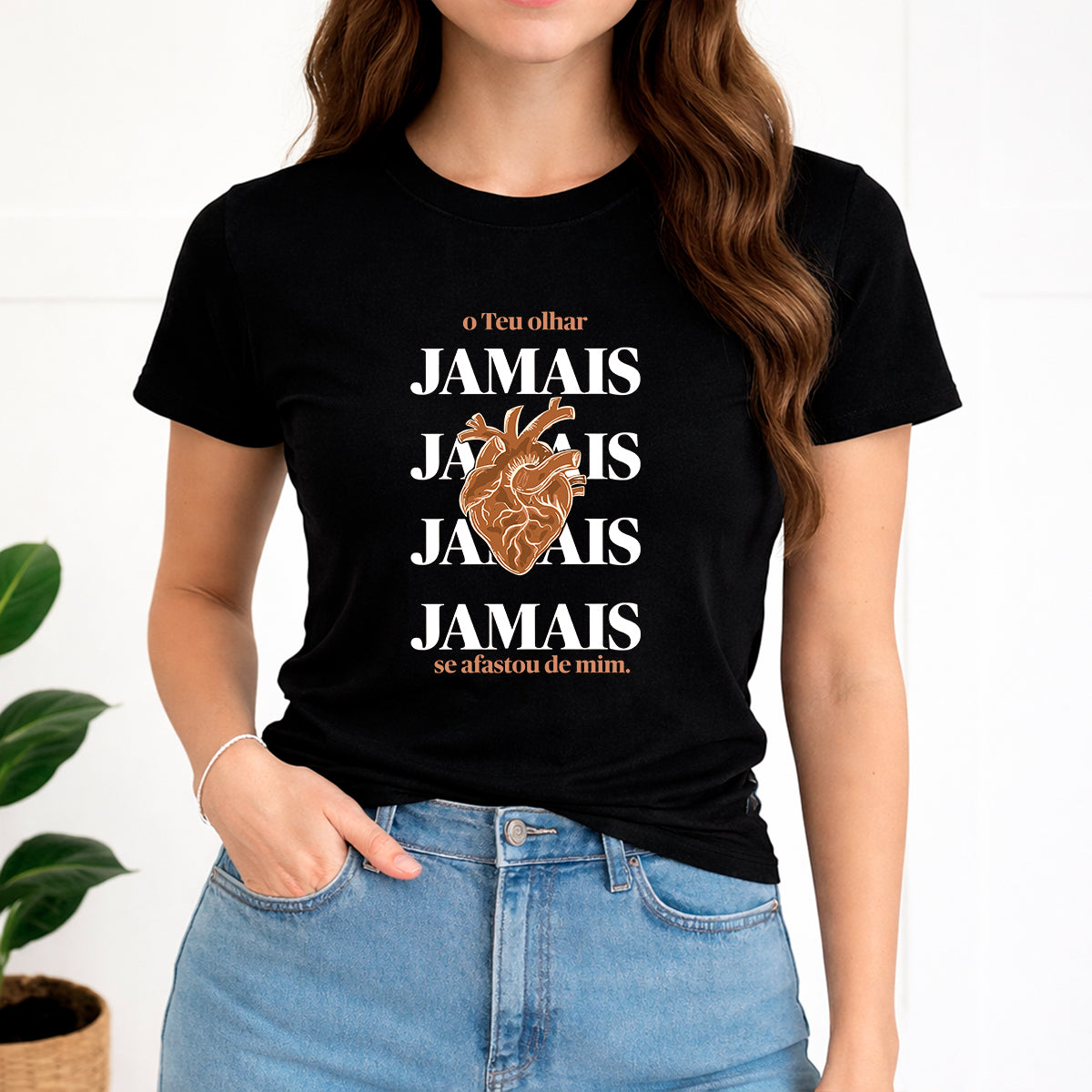 Camiseta Feminina Preta O Teu Olhar Jamais Se Afastou de mim