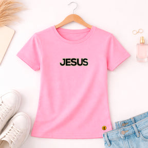 Camiseta Feminina Rosa Jesus Aplique Camaleão