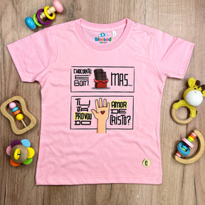 T-Shirt Infantil Rosa Chocolate É Bom Mas Tu Já Provou Do Amor De Cristo?