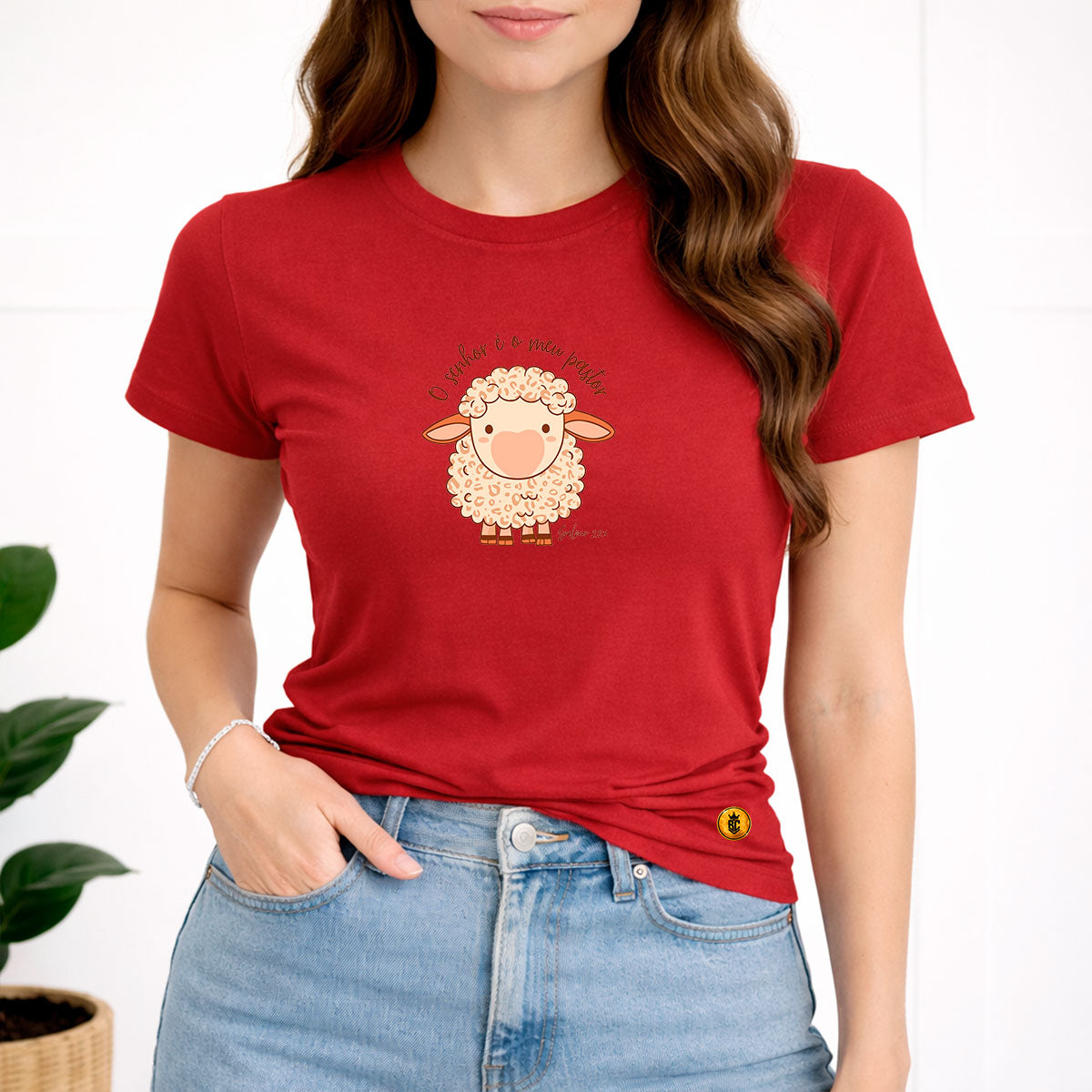 Camiseta Feminina Vermelha O Senhor é o Meu Pastor Ovelha