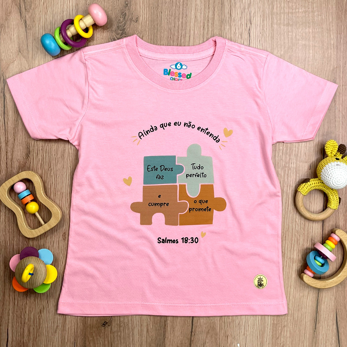 T-Shirt Infantil Rosa Quebra-Cabeça Ainda Que Eu Não Entenda