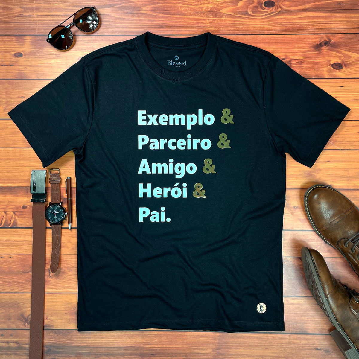 Camiseta Masculina Preta Exemplo E Parceiro E Pai