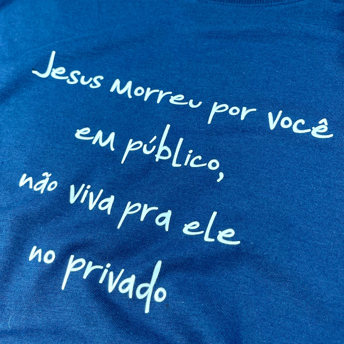 Camiseta Feminina Azul Jesus Morreu Por Você