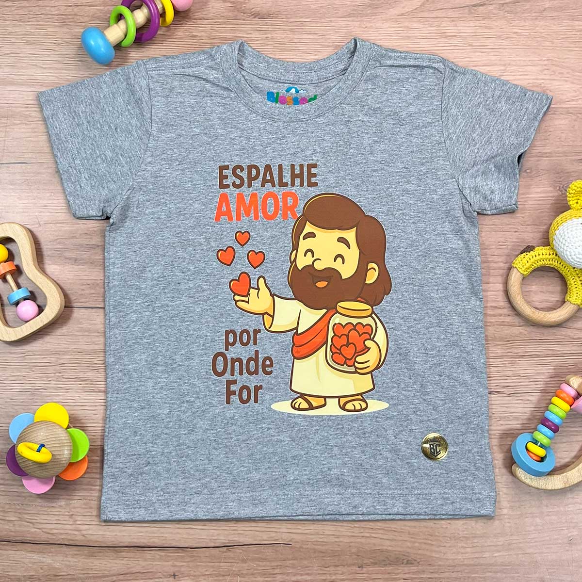 T-Shirt Infantil Cinza Espalhe Amor Por Onde For
