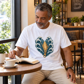 Camiseta Masculina Branca Ele abriu o mar
