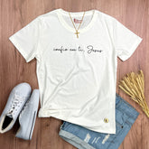 Camiseta Feminina  Off White Confio Em Ti Jesus