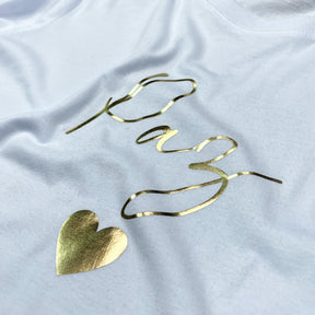T-Shirt Infantil Branca Paz Coração  Dourado