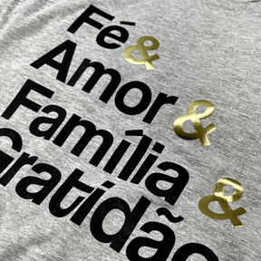 T-Shirt Infantil Cinza Fé & Amor Dourado