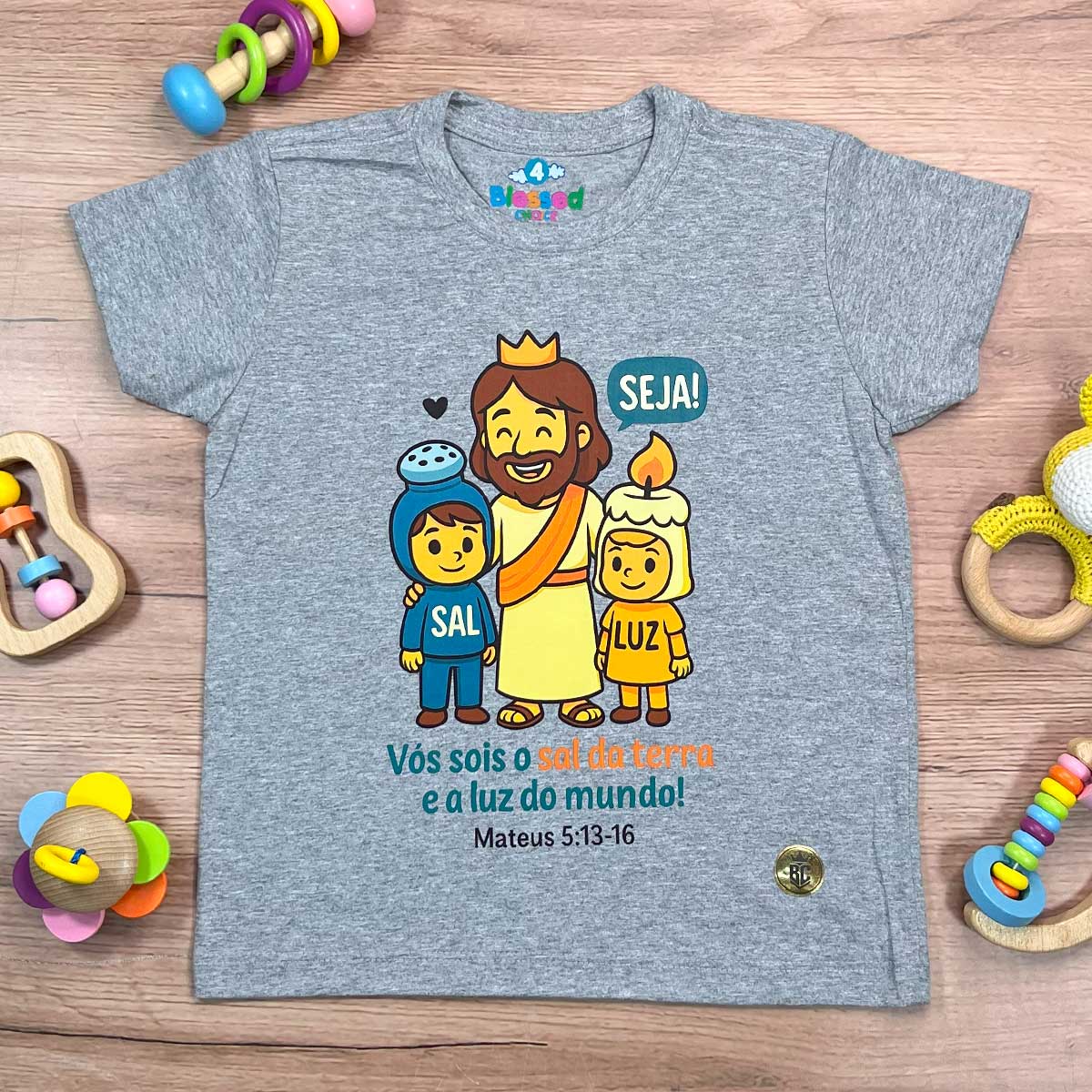 T-Shirt Infantil Cinza Seja Sal e Luz