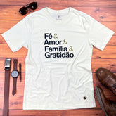 Camiseta Masculina Off White Fé & Amor Dourado