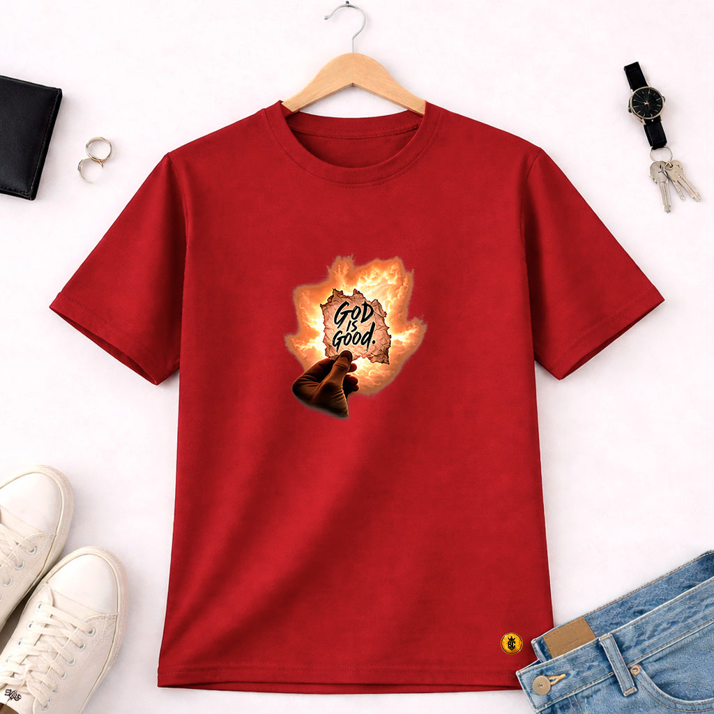 Camiseta Masculina Vermelha Good is Good Fogo