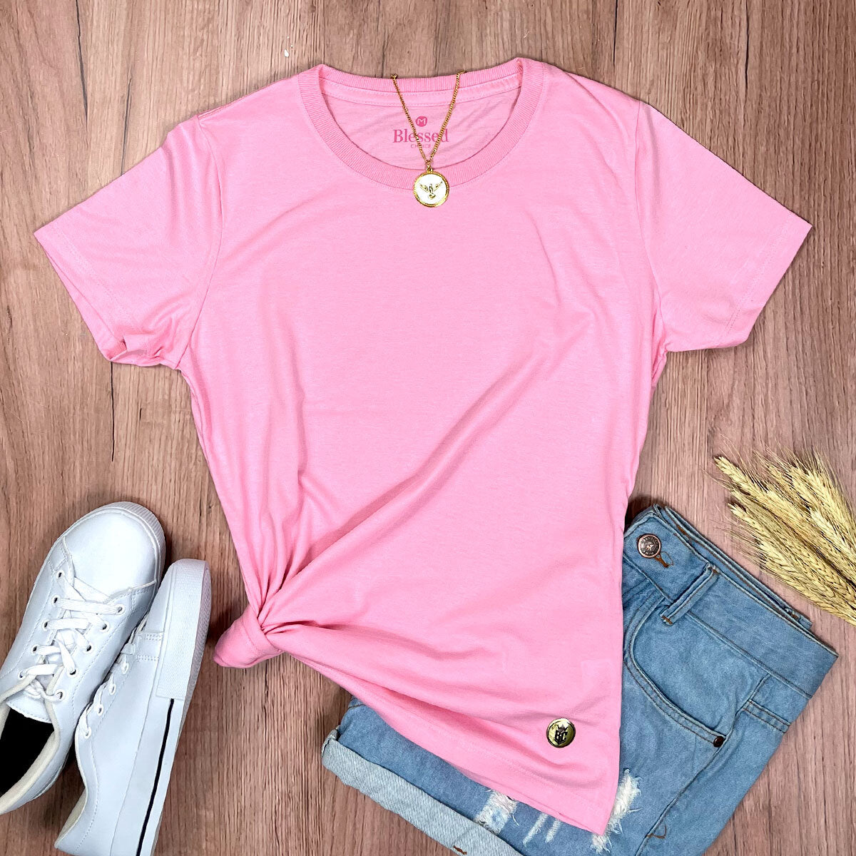 Camiseta Feminina Rosa Lisa