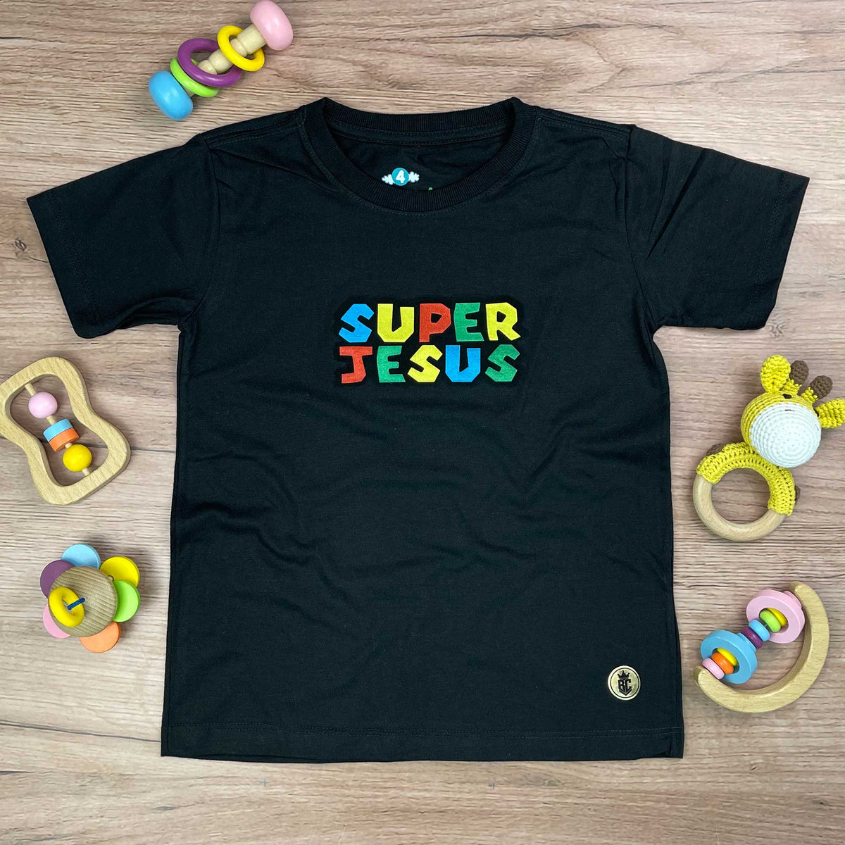 T-Shirt Infantil Preta Super Jesus