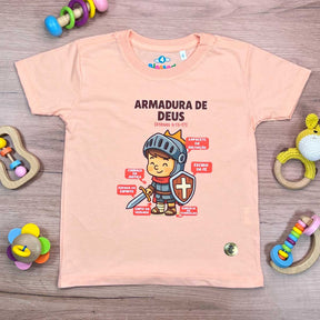 T-Shirt Infantil Salmão Armadura De Deus